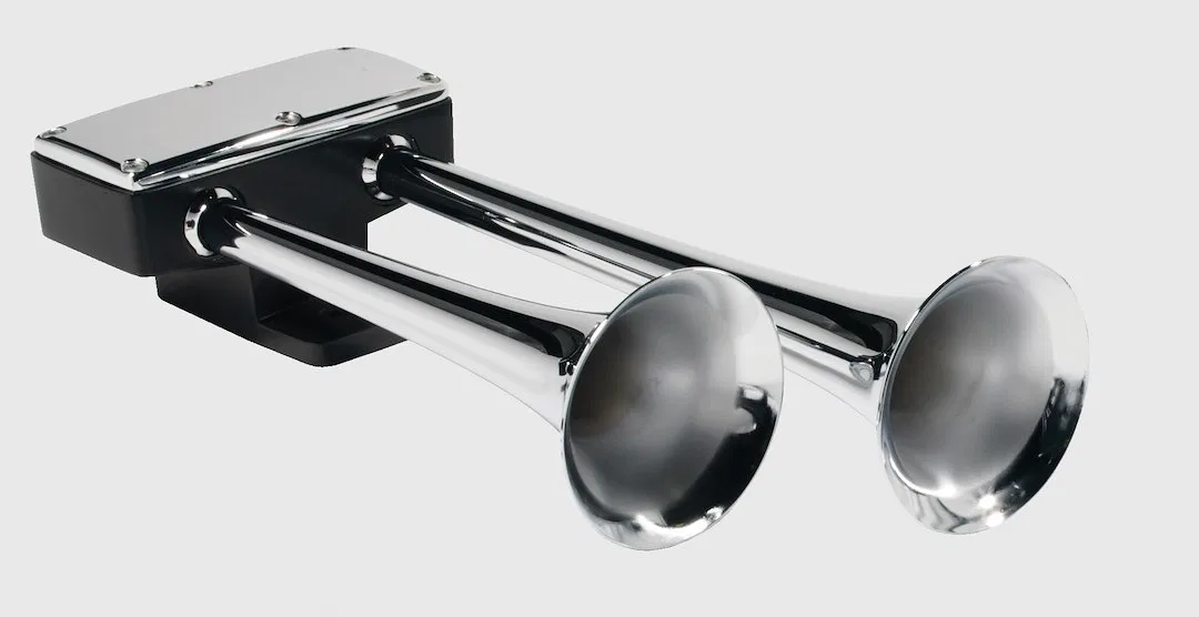 H00910CA – HADLEY HORNS Air Horn, Dual Tone Round Trumpet 15-1/2 Inch Length Chrome Plated Zinc Horn Only